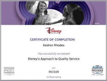 Certificate from Disney Institute